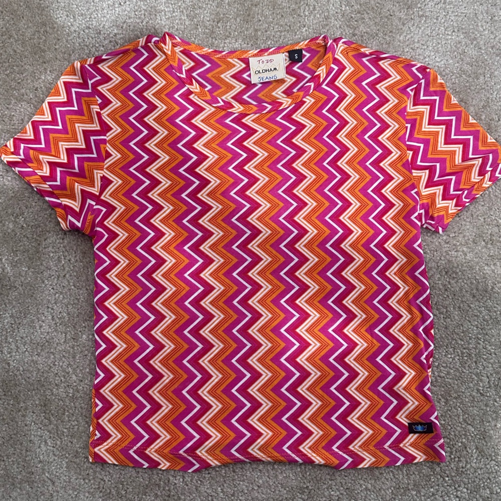 Todd Oldham Pink and Orange Chevron Top